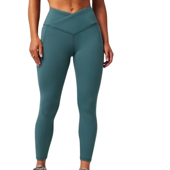 high-waisted crossover athletic leggings teal women's size M - Picture 1 of 5